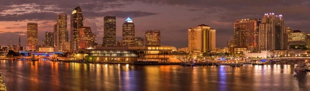 Tampa at Dusk - A panoramic dusk view of waterfront skyline of T